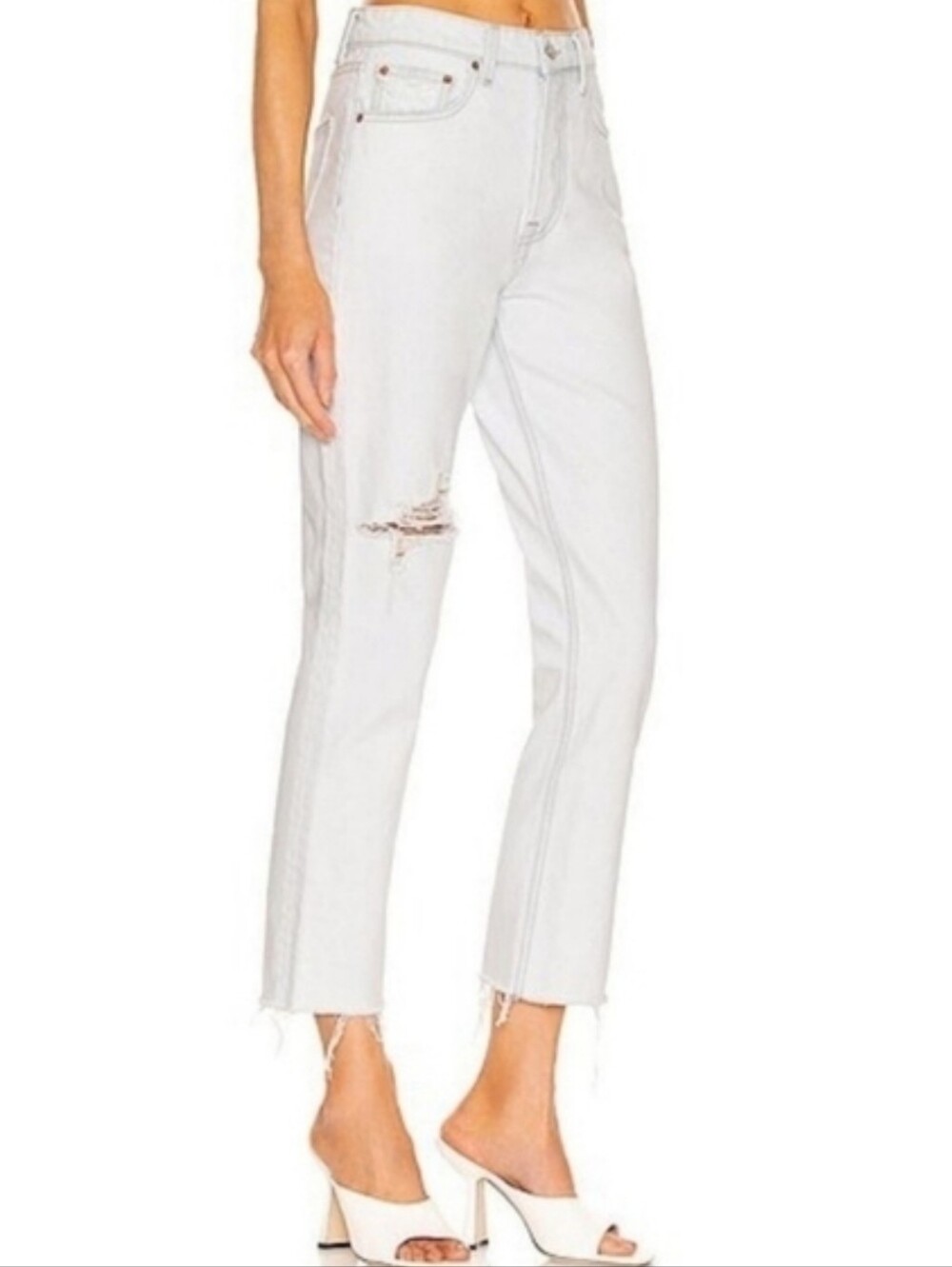 GRLFRND Karolina High Rise Straight Crop Jeans Light Wash Distressed Raw Hem 30